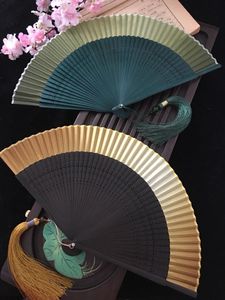 Decorative Objects Figurines Edo Japanese Style Folding Fan Kimono Real Silk Female Small Flower Carved Gradient Blank Golden 221129