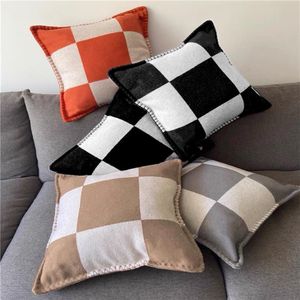 designer pillow classic sofa letter plaid 45X45cm Square soft WOOL model room lunch break car waist back bed chair Seat home decor Decorative throw pillows