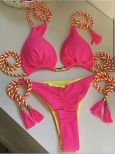 Bayan seksi mayo Örgülü halat bikini Mayo yüzme beachwear iki parçalı parlak kumaş moda yüksek bel mayolar bikini banyo iç çamaşırı