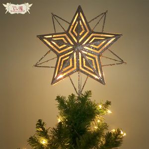 Christmas Decorations Valery Madelyn Metal Tree Topper Star with 10 LED Light for Year 221130