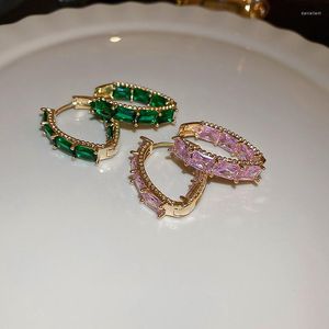 Hoop Earrings Minar Korea Black Silver Pink Green Color CZ Stone For Women Lady Brass Gold Oval Geometric Earring Casual Jewelry