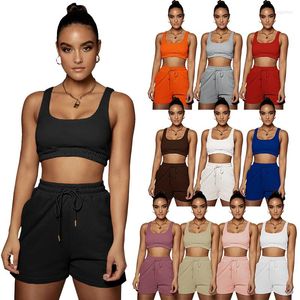 Женские спортивные костюмы Echoine Solid Rooveless Crop Top Shorts Set 2 Piece Active Jogger Suit