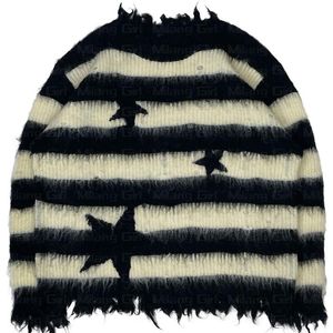Kvinnors tröjor Vintage Classic Mohair Stripes Star Streetwear Gothic Punk Rock Sweater Män kvinnor Lossa Pullover Harajuku Cotton Knit Sweater 221130