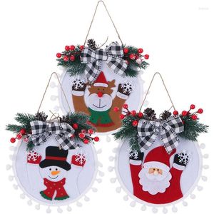 Decorative Flowers Christmas Wreaths Winter For Front Door Cloth Bow Garland With Elder/Snowman/Deer Wreath Window 2022