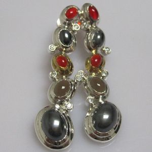 Luxury 925 Sterling Silver Stud Earrings for Women Fine Jewelry Black Blue Topaz Oval Mosaic Drop Earrings Thanksgiving Christmas Gift