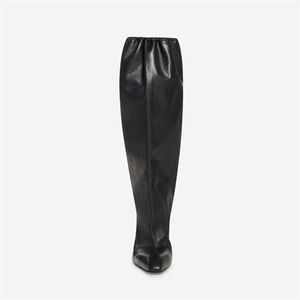 Boots Sexy Loose Chunky Heels Mid-calf Square Toe Fashion Casual Drawstring Pleated Winter Elastic Band Plus Size 43 112223