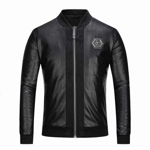 Herren-Leder-Kunstjacke mit Totenkopf-Stickerei, Baseball-Kragen, Western-Motorrad 221129