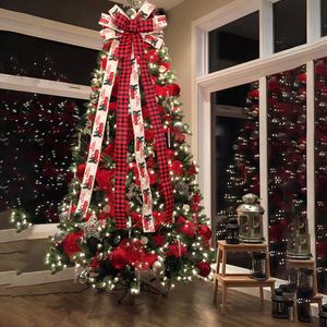 Christmas Decorations Large Bows 110cm Plaid Bowknot Tree Decoration Ornament Year Home Decor Handmade Gift 221130