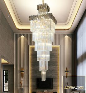 Nordic Duplex Villa Jump FIoor Rotating Crystal Chandeliers Long Chandelier Light Luxury Hotel Lobby Luxury Showroom Sales Office Lighting