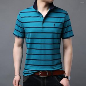 남자 폴로스 남자 셔츠 남자 폴로 면화 호스 르 패턴 2022 여름 사업 줄무늬 디자인 짧은 소매 para hombre f8869