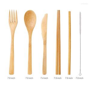 Akşam yemeği setleri bambu çatal bıçak takımı 6 parçalı sofra takımı Knive Fork Spoons Piknik Yürüyüş Seyahati veya Parti Yeniden Kullanılabilir Assanslar