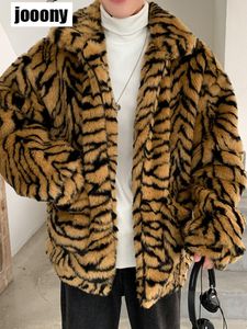 Men's Fur Faux Winter Street Warm Fluffy Plush Loose JumperOutwear Coat for Men Turndown Collar Tiger Leopard Imitate Jacket Thick 221130