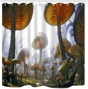 Shower Curtains Fantasy Mushrooms Curtain Magic Nature Forest Plants Waterproof Polyester Fabric Bathroom Decor Bath With Hooks