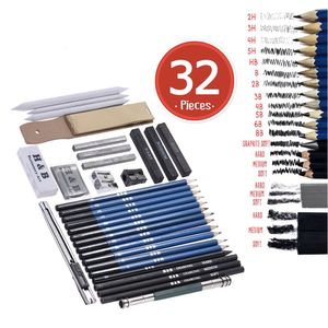 Penne stilografiche 32 pezzi Set Kit di matite per schizzi di disegno professionale comprese matite per schizzi Matite per carboncino di grafite Gomme Temperamatite 221130