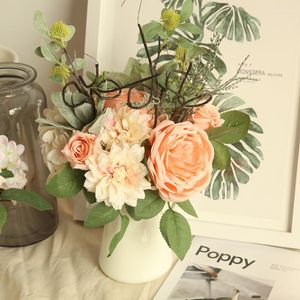 Decorative Flowers 1PC 4 Colors Silk Rose Dahlia Hybrid Artificial Flower Bridal Bouquet Wedding Decoration DIY Home Party Fake