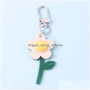 Nyckelringar handgjorda s￶ta Colorf Acrylic Flower Keychain h￶rlurar Er Keyring Cartoon Charm Bag h￤ngsmycken Bil Key Chains Girls Gift Dro Dhjwk