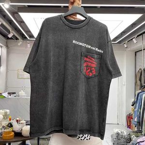 T-shirty męskie Ożywienie koszulki z krótkim rękawem w wysokim skręcie czarne ciężkie płukanie vintage t221130