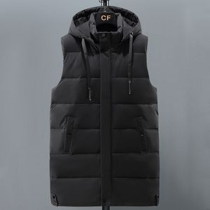 Männer Westen Winter Schwarze Ärmellose Jacke Männer Casual Warme Dicke Lange Westen Mit Kapuze Zipper Baumwolle Gepolsterte Männer Weste Hohe Qualität 221130