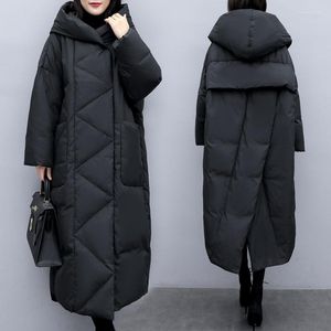 Kvinnors trenchrockar Vinter extra stor storlek Korean kappa Kvinnkläder Loose Long Fashion Black Down Cotton Jacka Women Parka