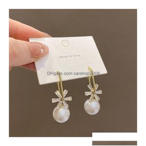 Stud Fashion Jewelry S925 Sier Dangle Earrings Lady Sweet Zircon Flower Faux Pearl Drop Delivery Dhcxj