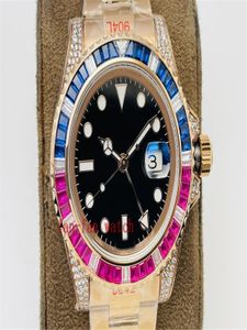 Мужские часы Super версии 40 мм GMT инкрустированные бриллиантовые керамические юбилейные часы Cal.3285 Движение Механические автоматические мужские наручные часы K69-1-3-8