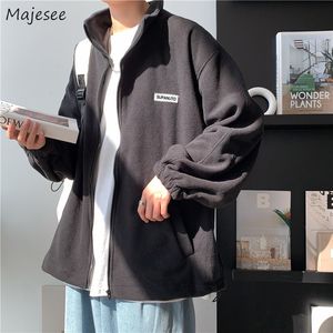 Men's Jackets Men Fleece Zip up Stand Collar Bomber Coats Students Loose Outwear Couple Simple All match Autumn Winter Mens Clothing 221129