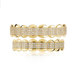 Ghiacciato Zircone cubico Griglie dentali Gioielli per il corpo 18K Oro reale Punk Hip Hop Gesù Bocca Fang Grillz Brace Diamante pieno Vampiro Dente Cap Cosplay Party Rapper Regali 9743