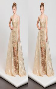 Tony Ward Sexy Sheer Prom Dresses With Detachable Train Beads Mermaid Sequined Evening Gowns Lace Applique Fashion Long Forma1558961