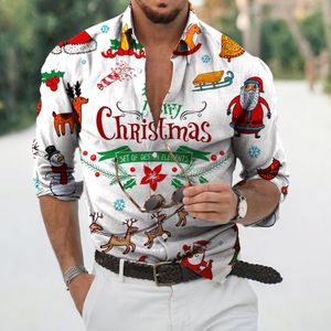 Мужские повседневные рубашки рождественские 3 -е печатные рождественские блузки с длинными рукавами.
