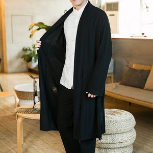 Herrjackor kinesisk stil m￤ns mantel l￶st linne cardigan jacka mode streetwear fast f￤rg casual l￶s midl￤ngd trenchrock 221130