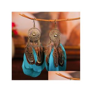 Stud Bohemian Fashion Jewelry Vintage Hollowed Sun Flower Feather Earrings Feathers Tassel Dangle Drop Delivery Dhke9