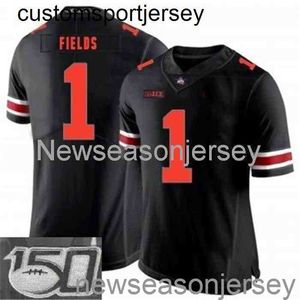 Costurado Ohio State Buckeyes # 1 Justin Fields Black NCAA Jersey 150º Personalizado qualquer nome número XS-5XL 6XL