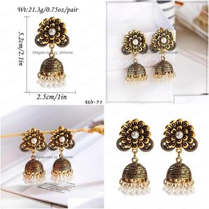 Dangle Chandelier Boho Ethnic Ladies Earrings Pendient Afghan Gold Color Flower Gyspy Pearl Bell Tassel Indian Earring Jewelry Dro Dh7Gv