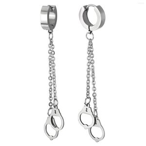 Hoop Earrings 1 Pair Mens Womens Stainless Steel Huggie Hinged With Double Long Chains Dangle Handcuffs