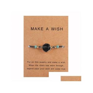 Charm Bracelets Handmade Druzy Resin Stone Bracelet Make A Wish Card Wax Rope Braided Bracelets Bangles With Rice Bead For Women Gir Dhzqd