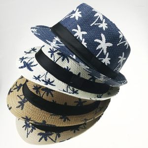 Beralar Yaz Kağıt Straw Jazz Fedora Şapkaları Erkekler İçin Çocuklar Çocuklar Moda Baskı Açık Mekan Ebeveyn-Çocuk Kapağı Sunhat Parti Şapkası