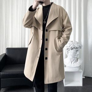 Giubbotti da uomo Streetwear Primavera Autunno Couverture Colletto Trench Cappotto da uomo Giacca a vento lunga moda di alta qualità 221130