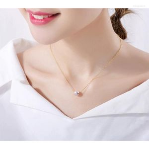 Chains NYMPH 18K Yellow Gold Chain Natural AKOYA Seawater Pearl Pendant Necklace White Round For Women Fine Jewelry