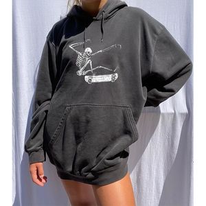 Damen-Kapuzenpullover, Sweatshirts, Halloween-Schädel, lustige Kartons, Druck, modisches Mädchen-Sweatshirt, lockerer, übergroßer Kapuzenpullover, tiefe Schulter, lässig, Sport, groß, 2XL 221129