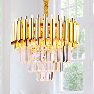 Подвесные лампы золотой хрустальный свет современный 3 -уровневой люстр круглые люстры. Сменьшись потолочным осветительным приспособлением для живого
