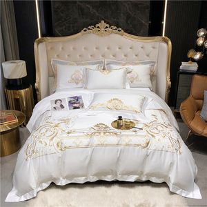 Bedding Sets Queen Super King Size Conjunto Branco Egito egípcio Bordado de Gold Bordado Tampa de Tampa De Campa De Pocket Coloque Defuso 221129