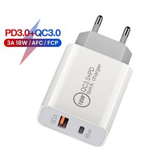 18W PD Typ C Schnellladegerät QC3.0 USB Dual Port Netzteil USB-C Schnelllade-Wandladegeräte EU US Stecker für iPhone 12 13 14 Pro Max Samsung S21 S20 Smartphone