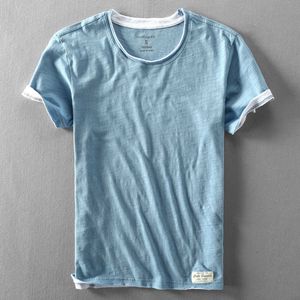 T-shirt da uomo Fake Two T-shirt per uomo Moda retrò Estate Cotone Tinta unita Manica corta Top Uomo Casual Semplice Sottile T-shirt bianca Abbigliamento T221130