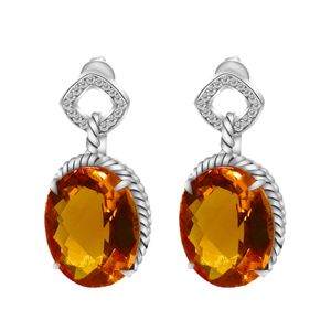 NY DESIGN SOLID 925 Silver Stud ￶rh￤ngen med Citrine Woman Drop Earring Thanksgiving Christmas Mother's Day Gifts