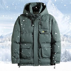 Men's Vests Winter Men Parka Big Pockets Casual Jacket Hooded Solid Color Mens Thicken Warm Down Outwear Coat Windproof 221130