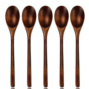 Wooden Soup Spoons for Eating Mixing Stirring Eco Friendly Long Handle Japanese Style Spoons Forks Kitchen Utensil wholesale