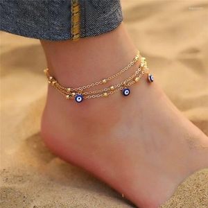 Anklets Devil's Eyes Simple Multi-Layer Anklet Alloy Color Ladies Bohemian Colorful Turkish for Women Gold