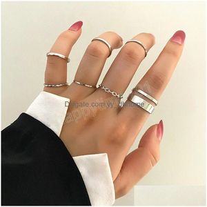 Band Rings 7st Fashion Jewelry Ring Set Metal Hollow Round Opening Women Finger For Girl Lady Party Wedding Presents Drop Delivery DHEH4