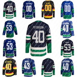 43 Куинн Хьюз Джерси 40 Элиас Петтерссон 53 Bo Horvat 6 Brock Boeser 10 Pavel Bure Navy Hockey Jerseys Black Blue Ed