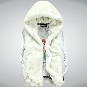 メンズベストメンズカップルファッションジッパーノースリーブプラスサイズフード付きミンクファージャケットマン用Gilet Homme 221130